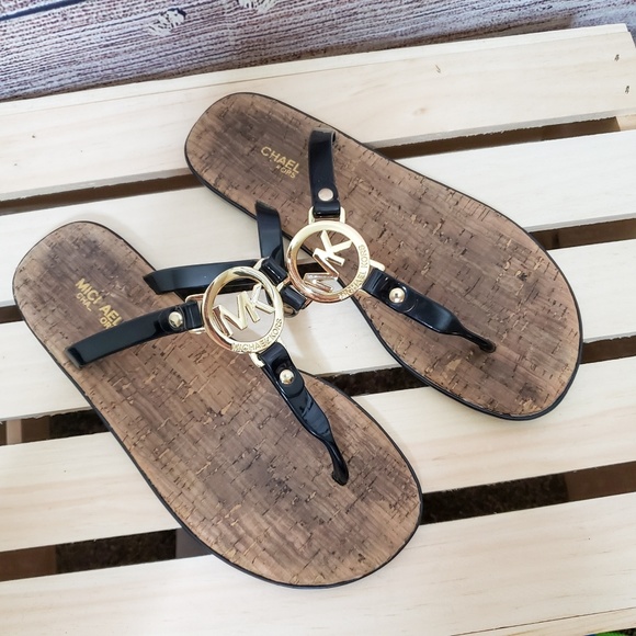 MICHAEL Michael Kors Shoes - Michael Kors Black & Gold PVC Sandals